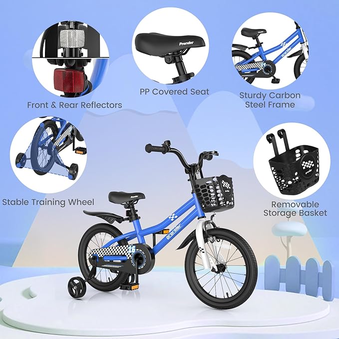 BABY JOY Kids Bike, 12 14 16 18 20 Inch Children Bikes for Boys Girls Teens 3-8 8+ Years w/Training Wheels or Kickstand, Handbrake, Coaster Brake & Removable Basket, Kids Bicycle of Multiple Colors
