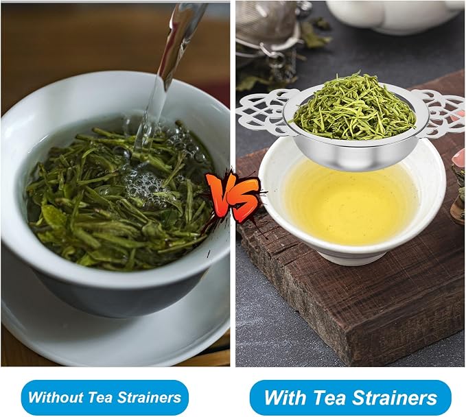 JJUNW 8 Pack 304 Stainless Steel Tea Drain Strainer, Tea Filter Mesh, Tea Drip Bowls, Teapot Strainer With Petal Handles Tea Divider for Loose Tea Juice Coffee Filter