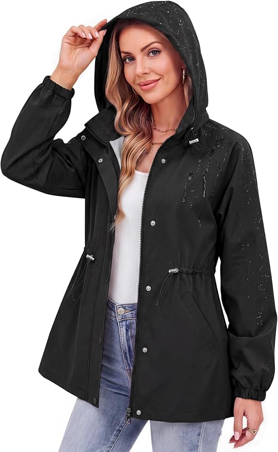 Zando Rain Jacket Women Waterproof - Lightweight Rain Coat with Hood Windbreaker Trench Raincoat for Women 2026 S-2XL