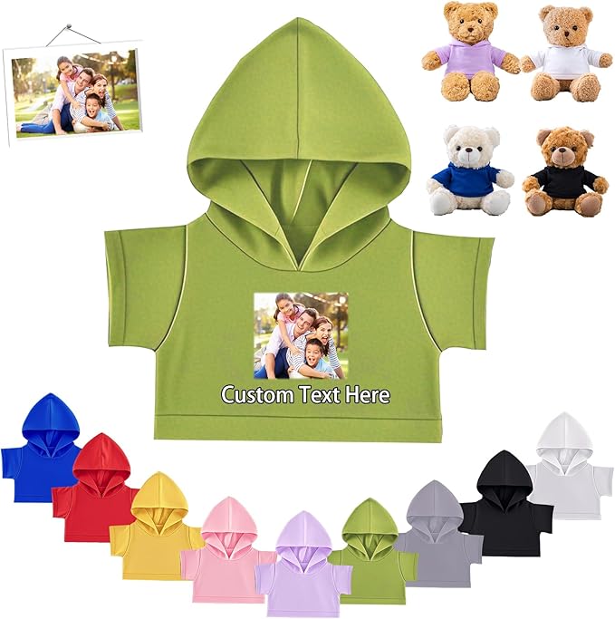 Personalized Teddy Bear Clothes with Photo Text, Custom Stuffed Animal Clothes Fit 8-16inch Stuffed Bear Clothing, Personalized Doll Clothing Make Your Own Plush Doll Shirt