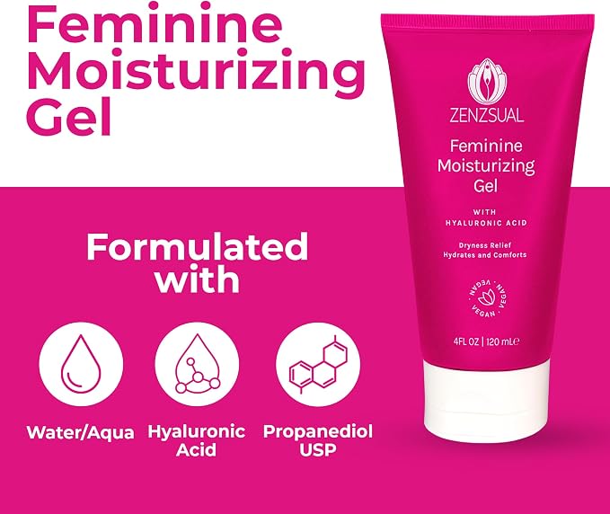 ZENZSUAL Feminine Moisturizing Gel with Hyaluronic Acid – Water-Based Gel with Balanced pH for Feminine Area, Hydrates and Comforts Dry Skin, Daily Feminine Care, Vegan, Made in USA, 4 Fl Oz