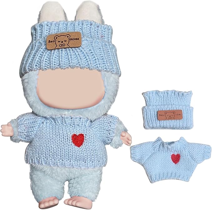 Clothes Set(Sweater) for Dolls(15cm & 17cm Macaron/Have a seat/Energy). Clothing Accessories for 6.7" Blind Box, Outfits for Dolls.(Blue Sweater)