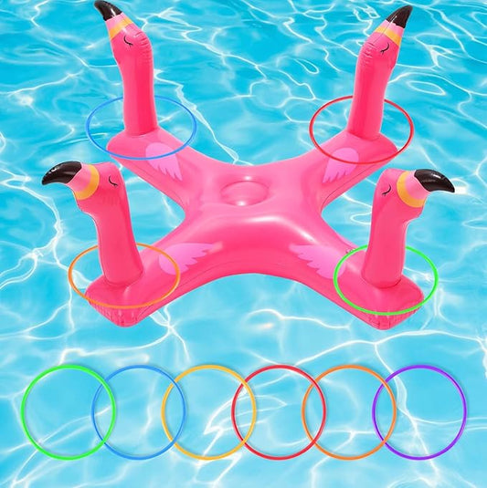 Voiiake Pool Floats Toys Games Set, Inflatable Cross Ring Toss Game Toy with 6pcs Rings for Kids Adults Family, Swimming Pool Water Game