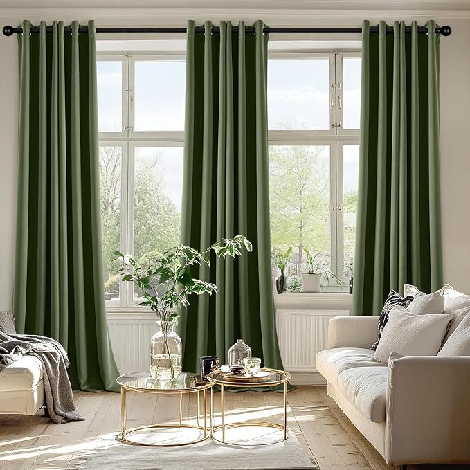 MIULEE Blackout Curtains for Bedroom 2 Panels 40 x 96 Inch Long Olive Green | Thermal Insulated, Living Room Darkening Grommet Drapes, Noise Reducing, Light Blocking Window Treatments