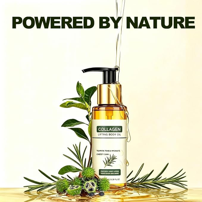Collagen Oil for Skin Tightening, Anti-Cellulite Massage Oil for Firming & Hydratinng & Lifting Crepey Abdomen/Belly/Thighs/Butt, Light-Weight After-Shower Body Care| 100ML