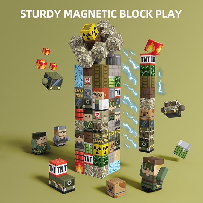 GobiDex 100PCS Magnetic Blocks Army Toys for Boys Girls, Build MagWonder for Army Men, STEM Building Toys for Kids Ages 3+, Military Game-Based Toddlers Birthday Gifts (1inch)