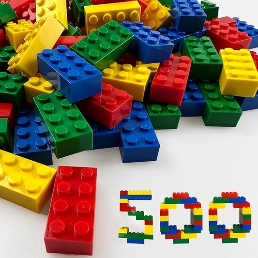 500 Piece Classic Building Bricks, 2x4 Bulk Bricks STEM Creative Building Toys, Red, Yellow, Blue, Green