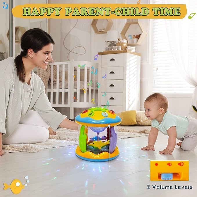 M SANMERSEN Baby Boys Toys 6-12 Months, Babies Ocean Rotating Lights Up Musical Toys for 0-6 12-18 Months Newborn Infant Crawling Tummy Time Toys 1 2 3 Baby Birthday Blue