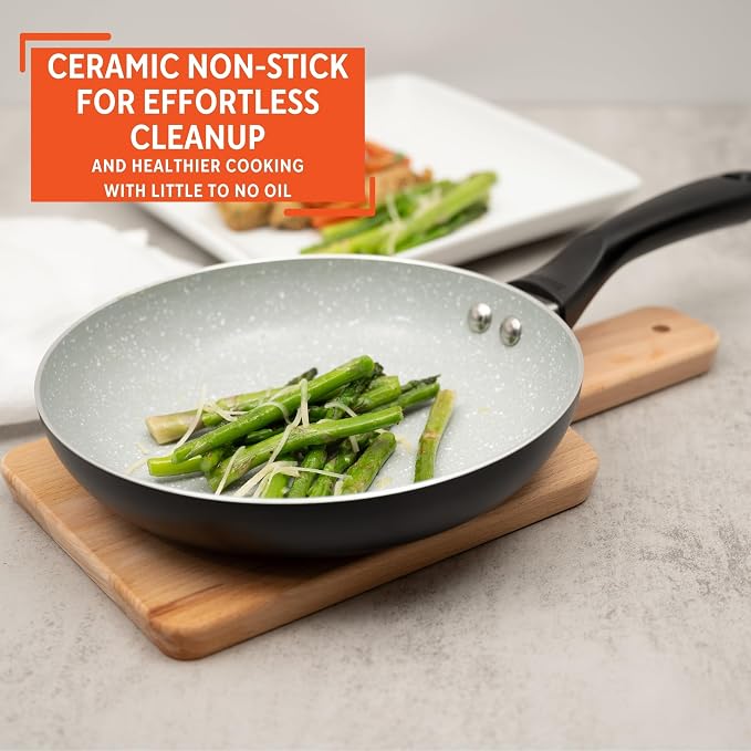 IMUSA 8 Inch Premier Cera Aluminum Speckled Gray Ceramic Fry Pan | Cookware with Nonstick Surface, PTFE-Free, Lightweight, Ideal for Eggs, Meat, Fish, Versatile Skillet