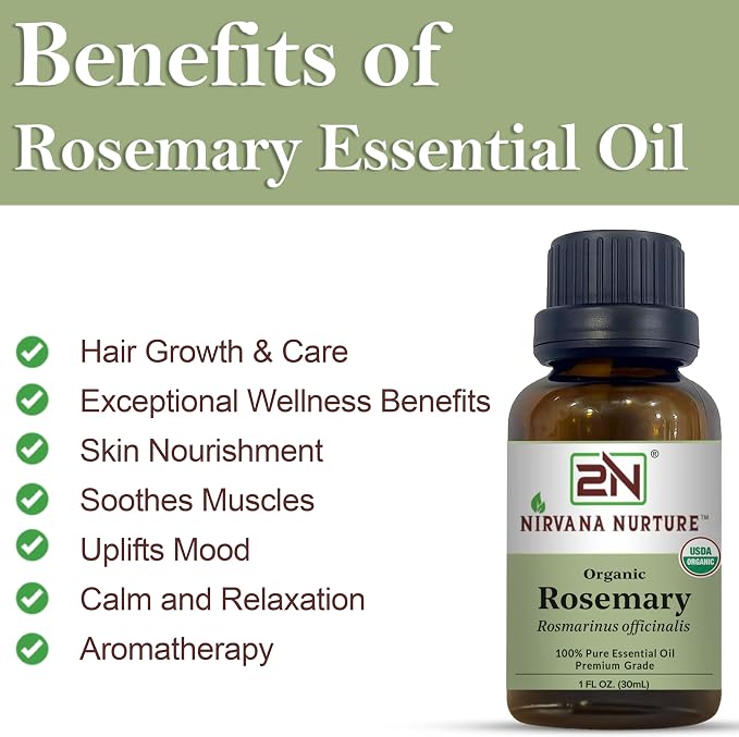 Rosemary Essential Oil, USDA Certified Organic, 100% Pure Undiluted, Aromatherapy Oil for Diffuser, Hair & Skin Care