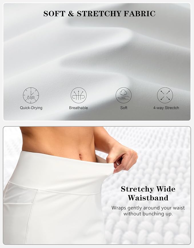 Women's Golf Skirts Skort 4 Side Pockets High Waisted Stretchy Tennis Skirt | Silky Soft, Lightweight, Breathable, Built-in Mesh Shorts, High Waisted, Elastic waistband, Moisture-Wicking, Athletic