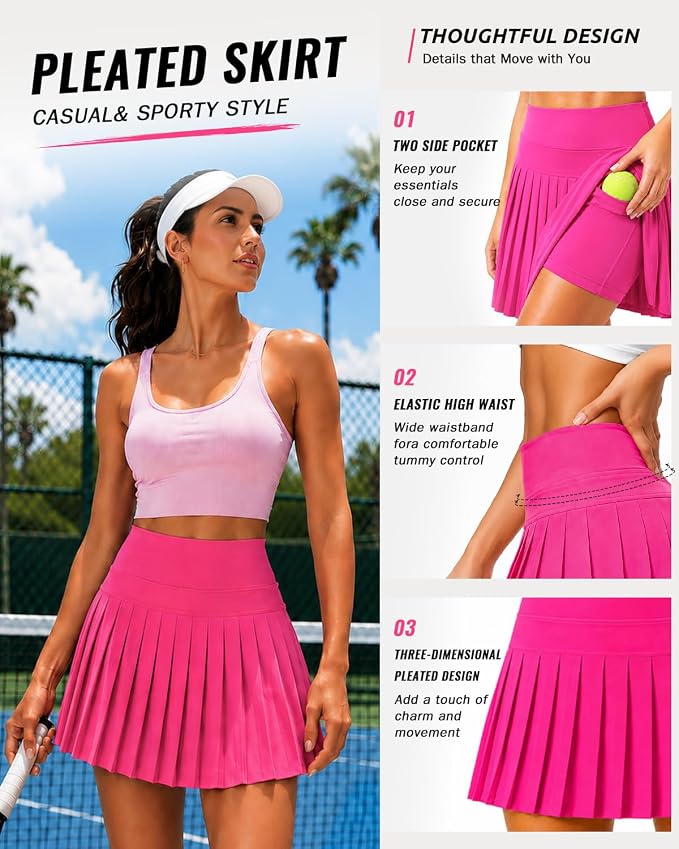 Pleated Tennis Skirt for Women with Pockets Shorts High Waisted Athletic Golf Skort for Workout Pickleball