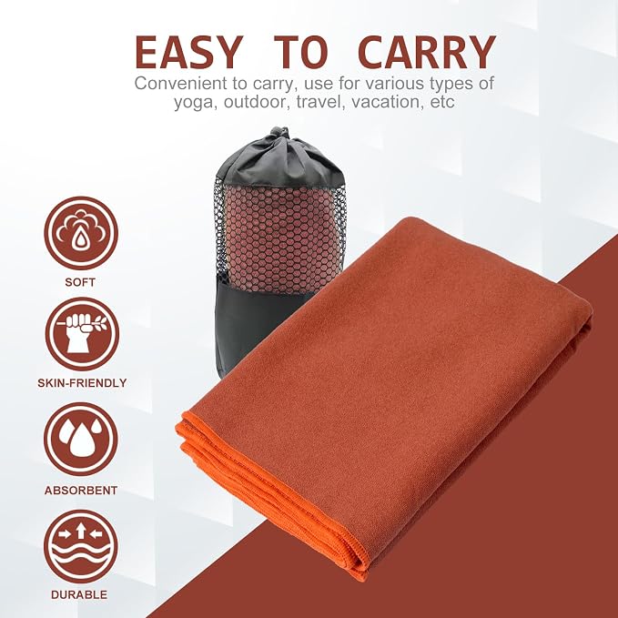 Eunzel Hot Yoga Towel - Microfiber Non Slip Yoga Mat Towel with Grip Dot Sweat Absorbent Towel for Hot Yoga, Pilates and Fitness 72" x 24", Sedona Red/Orange