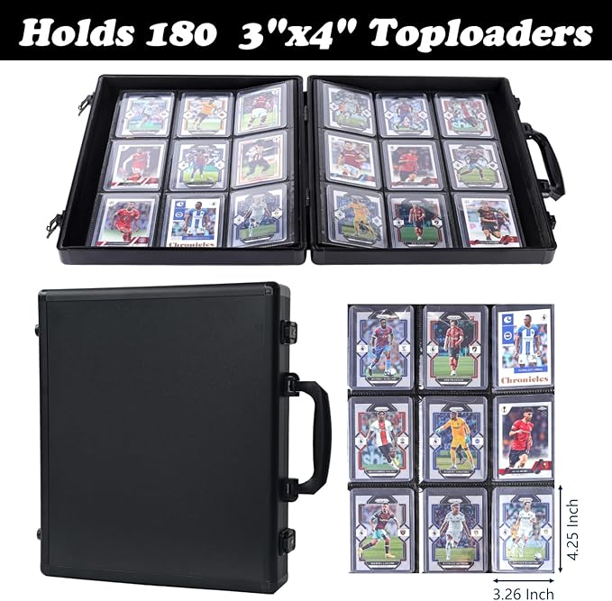 Azamou Toploader Binder for Trading Cards, Hard Cases, Holds 216 Toploaders, 9 Pocket Sleeves for 3" x 4" Cards (Black 216-Toploaders)