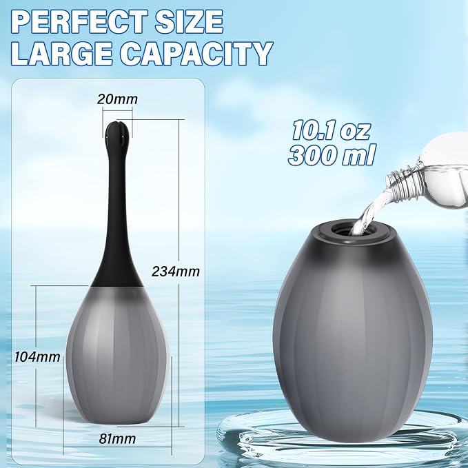 Enemas Anal Douches for Men Women - Anti Backflow Enema Bulb with Shapeable Silicone Tube for Men Women Colon Cleanse, Feminine Care Shower Enema Douche Kit Cleaner Flusher with Lubricant, 10.1 Ounce