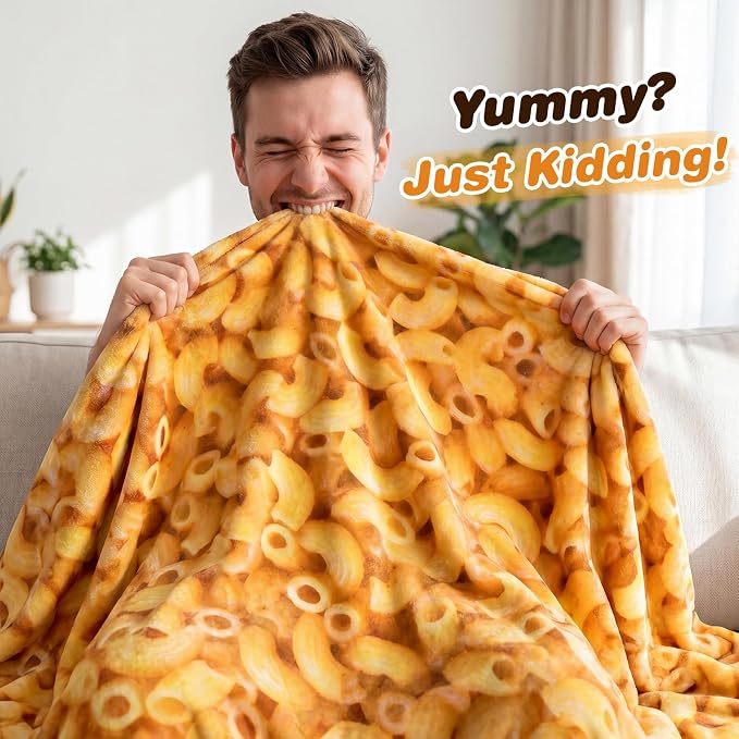 SeaRoomy Macaroni Blanket, Realistic Food Funny Round Blanket, 60 in | White Elephant Gifts, Gag Gifts For Teen Boys & Girls, Novelty Christmas Birthday Presents, Double Sided, Soft Flannel