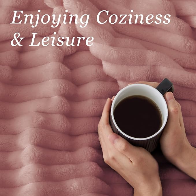 BEDELITE Striped Fleece Throw Blanket, Dusty Pink, 50"x60" | 300GSM Microfiber Fleece, Soft Cozy, Lightweight Warm, Double-Sided Plush, Machine Washable, Gift, Room Decor, for Couch Sofa