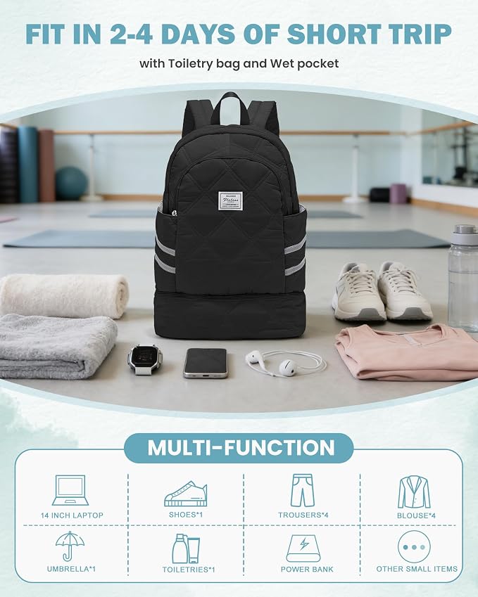 Gym Backpack for Women Men, Lightweight Gym Bag with Shoe Compartment, Water Resistant Sports Backpack with Wet Pocket, Large Capacity Cheer Backpacks for Girls, Black