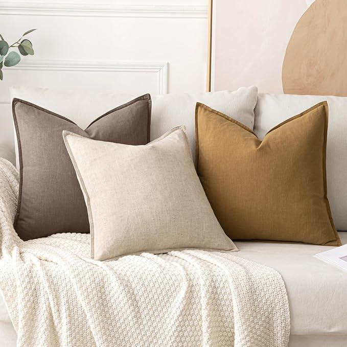 MIULEE Decorative Linen Euro Sham Pillow Covers 24x24 Malt Ball | Boho Farmhouse Fall Autumn Couch Throw Pillows for Bed, Pack of 2 Accent Modern Pillowcases, Sofa Livingroom Home Decor