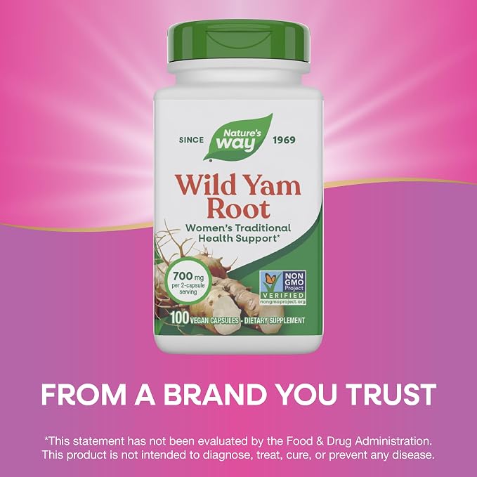 Nature's Way Wild Yam Root Capsules,Women's Traditional Health Support*,700 mg per 2-Capsule Serving,Non-GMO Project Verified,100 Vegan Capsules (Packaging May Vary),(Pack of 2)
