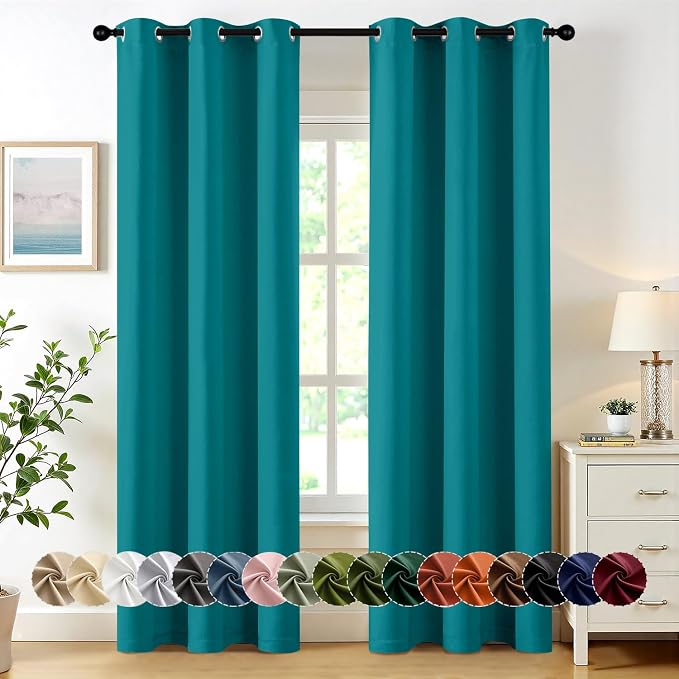MIULEE Blackout Curtains for Bedroom 2 Panels 40 x 72 Inch Long Teal | Thermal Insulated, Living Room Darkening Grommet Drapes, Noise Reducing, Light Blocking Window Treatments