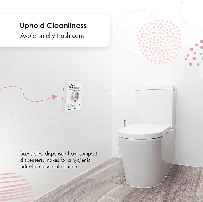 Scensibles Bathroom Dispenser for Menstrual Care Disposal - Bag Dispenser and Refill Boxes - for Tampons, Pads, Other Disposable Hygiene Products (Satin Chrome)