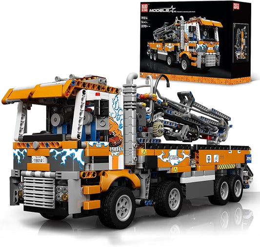 Mould King 19014 Tow Truck Building Blocks Kit, Pneumatic Concrete Pump Truck Model, Engineering Crane Toy for Adults, Collectibles Gift(2098 Pieces)