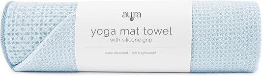 S&T INC. Aura Yoga Mat Towel with Non-Slip Grip, Enhanced Silicone Grip, Soft and Absorbent for Gym, Pilates, and Hot Yoga Mat, 24 inches x 72 inches, 340GSM, Blue