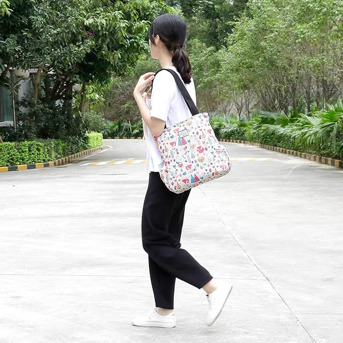 KAMO Floral Tote Bag - Waterproof Lightweight Handbags Travel Shoulder Bag for Hiking Yoga Gym Swimming Travel Beach