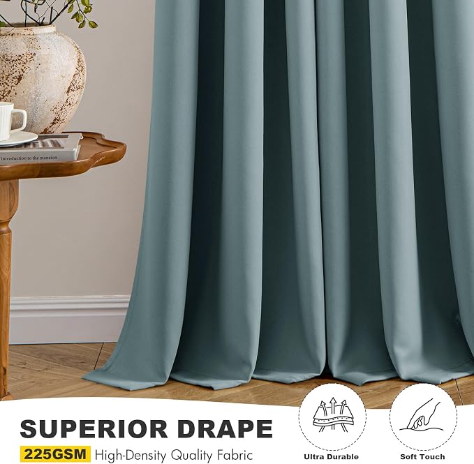 MIULEE Blackout Curtains for Bedroom 2 Panels 40 x 72 Inch Long Dusty Blue | Thermal Insulated, Living Room Darkening Grommet Drapes, Noise Reducing, Light Blocking Window Treatments