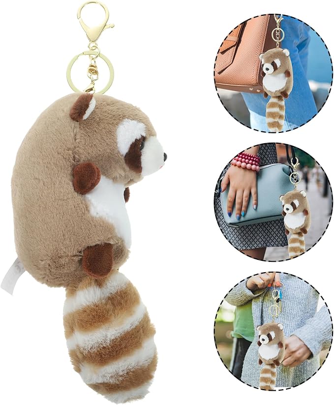 Raccoon Keychains Plush Stuffed Keychain Cute Soft Plush Raccoon Keychain Animal Pendant Toy Jewelry for Bag Purse