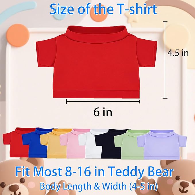 10 Pcs Custom Teddy Bear Clothes with Photo Text, Personalized Stuffed Animal Clothing Fit 8-16inch Stuffed Bear Clothing, Personalized Doll Clothes Make Your Own Plush Doll Shirt