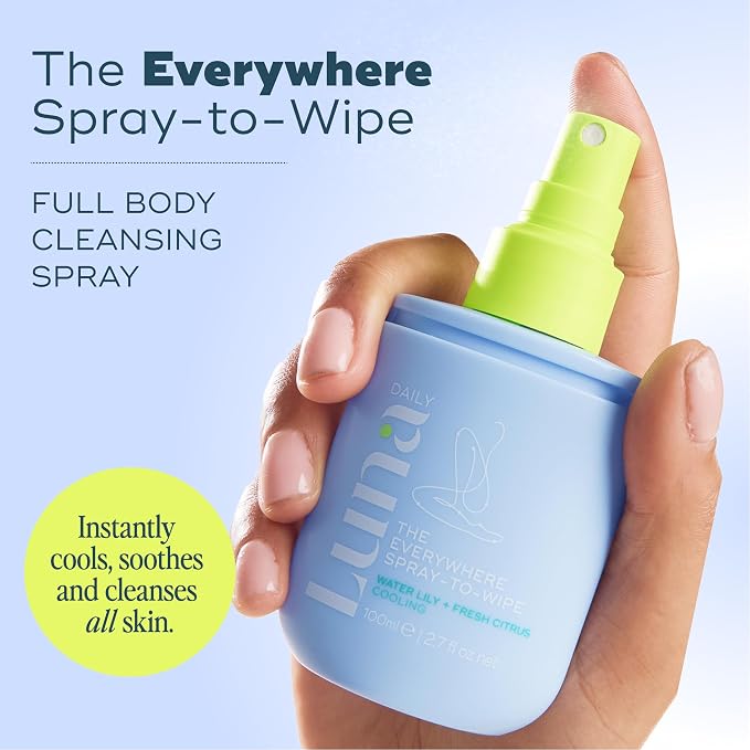 Luna Daily The Everywhere Spray-To-Wipe | Cooling Body Mist & Hydrating pH-Balanced Feminine Care | Cooling Water Lily + Fresh Citrus | Anti-Chafing & Odor Control 80ml