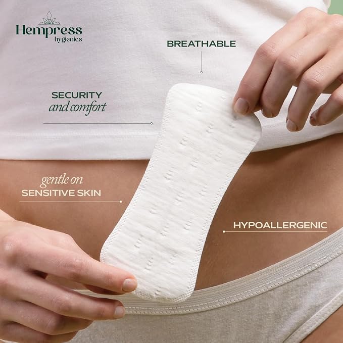 Hempress Panty Liners for Women, Organic Pads for Feminine Care, Light Absorbency, Ultra Thin and Comfortable Menstrual Liners, Breathable Cotton, Fragrance Free & Gentle on Sensitive Skin (120 Count)