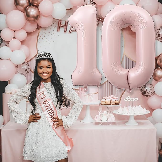 Dusty Pink Number 0 Balloon, 40'' Pastel Blush Baby Pink Foil Balloons, Globos De Numeros Grandes, Large Mylar Helium Number 0 Balloon for Girls Birthday Party Decor Baby Shower Anniversary Decoration