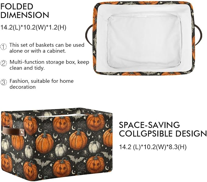 Aslsiy Storage Basket Halloween Jack O Lantern Spider Nursery Bins Black Baby Box Canvas Clothes Shelf Basket Laundry Hampers 2 Pcs