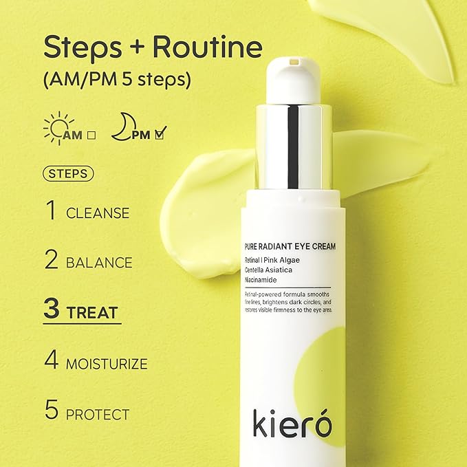 Kiero Pure Radiant Eye Cream - Lightweight & Fast-Absorbing Eye Crea for Puffiness, Bags Under Eyes & Dark Circles - Vegan, Firming Eye Moisturizer with Niacinamide & Centella Asiatica (0.85 fl oz)