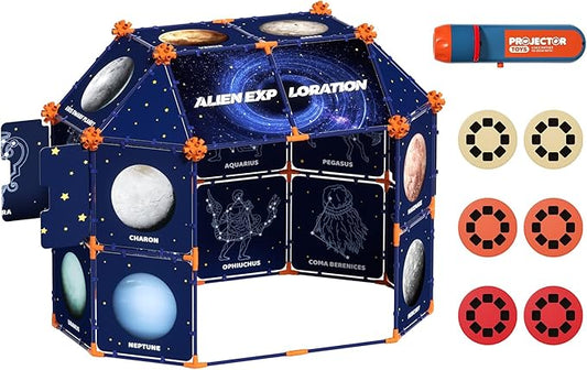 Kids' Starry Sky Constellation Play Tent, 328 Pack Fort Building STEM Toys Kit,Included Flashlight Projector,for Boys & Girls (3 Years+)