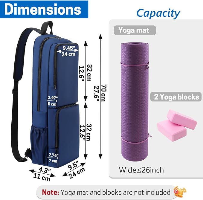 VISEMAN Yoga Mat Bag Carrier Waterproof Yoga Backpack with Multi Pockets, Lightweight Adjustable Yoga Bag for Mat, Yoga Blocks, Yoga Accessories