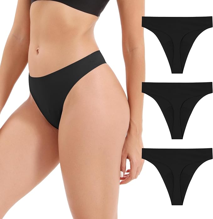 INNERSY Women's Period Thongs Seamless Underwear 3-Pack | Light Absorbency, No Show Sexy Panties, Mid Rise, Lightweight, Smooth Touch