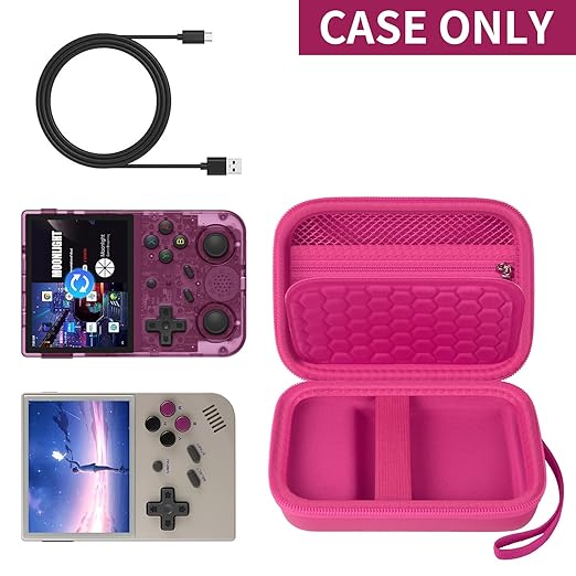 PAIYULE Travel Case Compatible with RG353V/ RG353VS/ R36S Retro Handheld Game Console, Handheld Emulator Storage Holder Organizer, Android Game Console Carrying Bag (Rose Red) (Box Only)