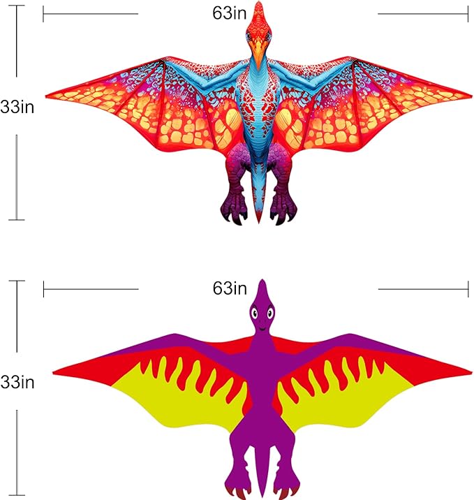 HENGDA KITE 2 Pack Dragon Kites for Kids and Adults，Dinosaur Kite Easy to Fly,Beach Kites for Family Outdoor Toy Games & Activities,Suitable for Beginners