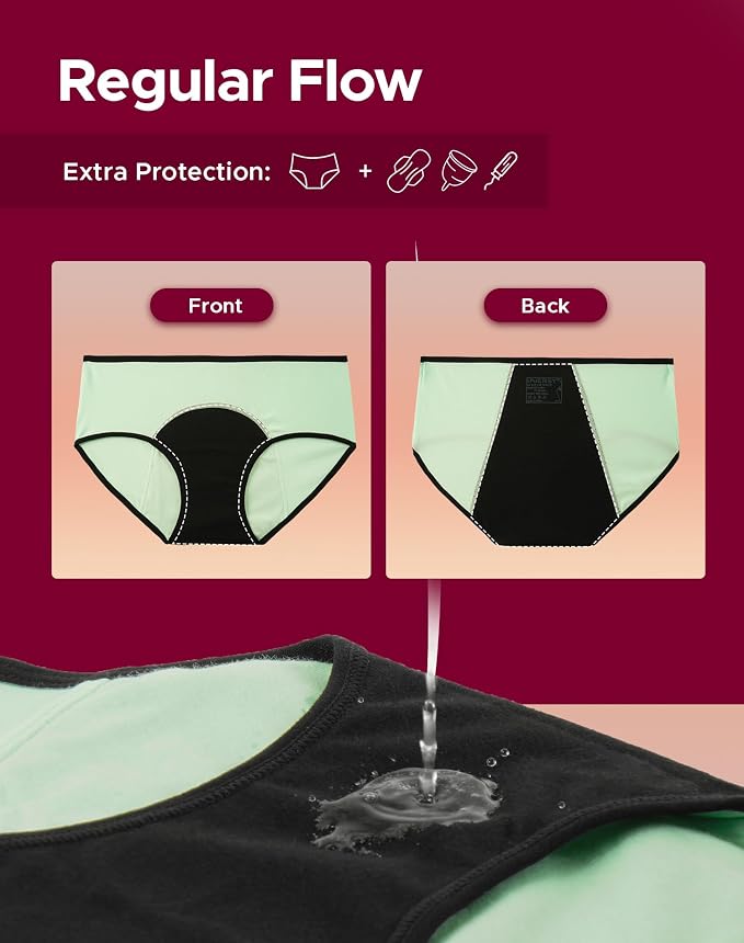 INNERSY Period Underwear for Women Teens Leak-Proof Menstrual Cotton Protective Hipster Panties 3-Pack
