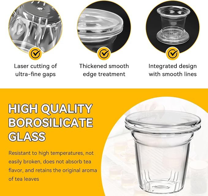Glass Tea Infuser with Dual-Purpose Lid/Coaster for Teabloom, Glass Tea Strainers for Loose Tea-leaves, Universal Steeper for Teapots, Mug, Bottle, Cup, Travel Tumblersm Microwave & Dishwasher Safe