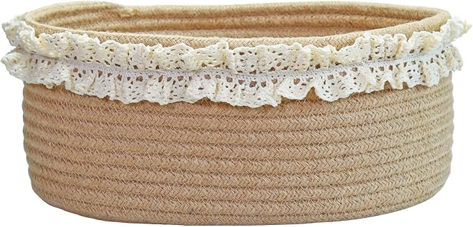 Yimi's Dream Basket for Gifts Empty, Small Brown Storage Basket for Shelves | Cute Jute Woven Gift Basket with Handle for Easter, Baby Shower, Birthdays, Nursery, Families Decorative(Oval, 12"x 8"x 5")