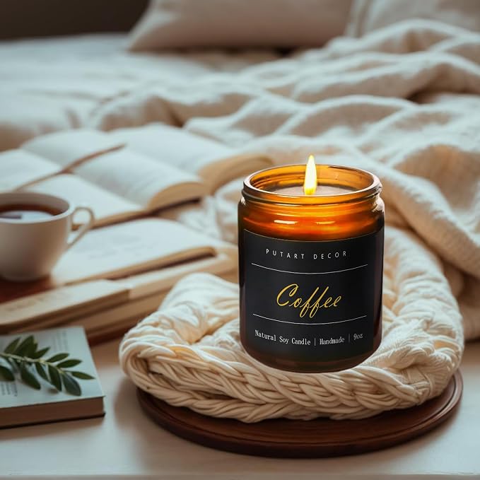 Coffee Highly Scented Candle for Home, 9oz Natural Soy Aromatherapy Non Toxic Candles with Essential Oil, Home Fragrance Stress Relief & Meditation Jar Candles Gifts for Women & Men