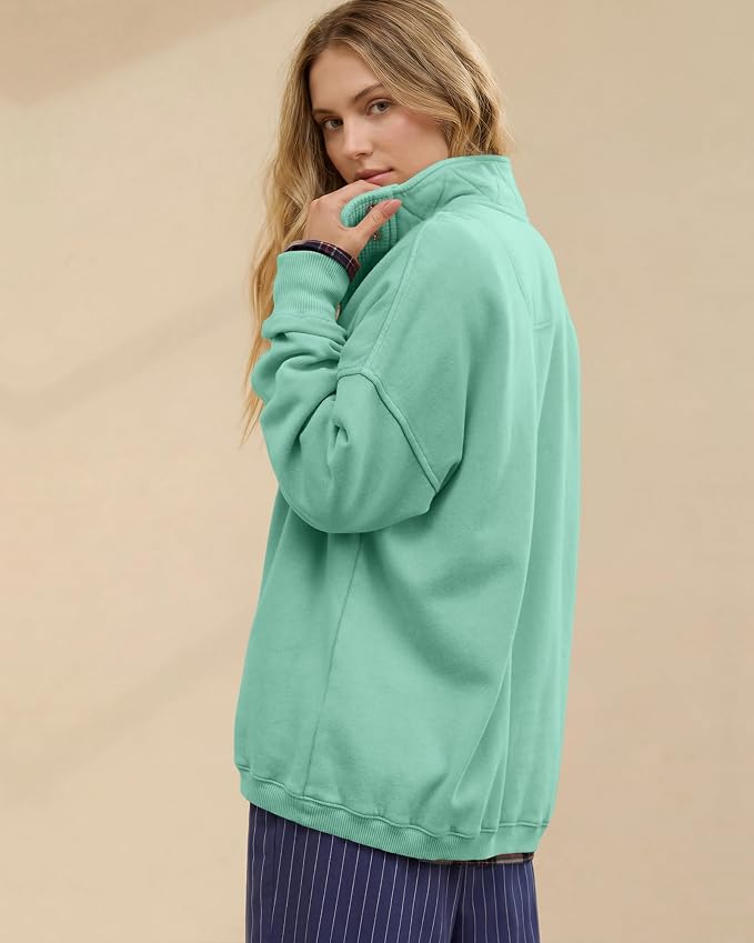 Gacaky Sweatshirt for Women Oversized Casual Long Sleeve Button Henley Neck Pullover Tops Fashion Outfits Clothes