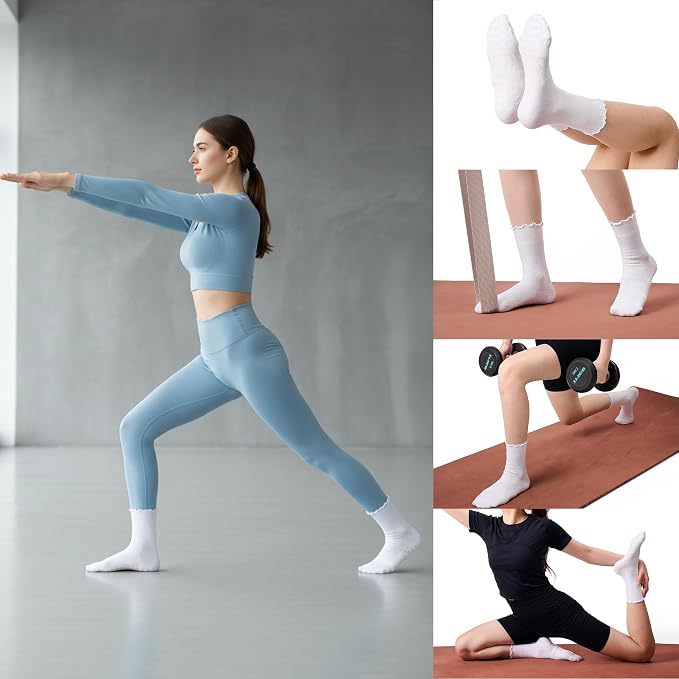 COOLMATE Pilates Socks with Grips for Women, Yoga Socks, Crew Non Slip Women for Barre, Pilates Gifts for Women