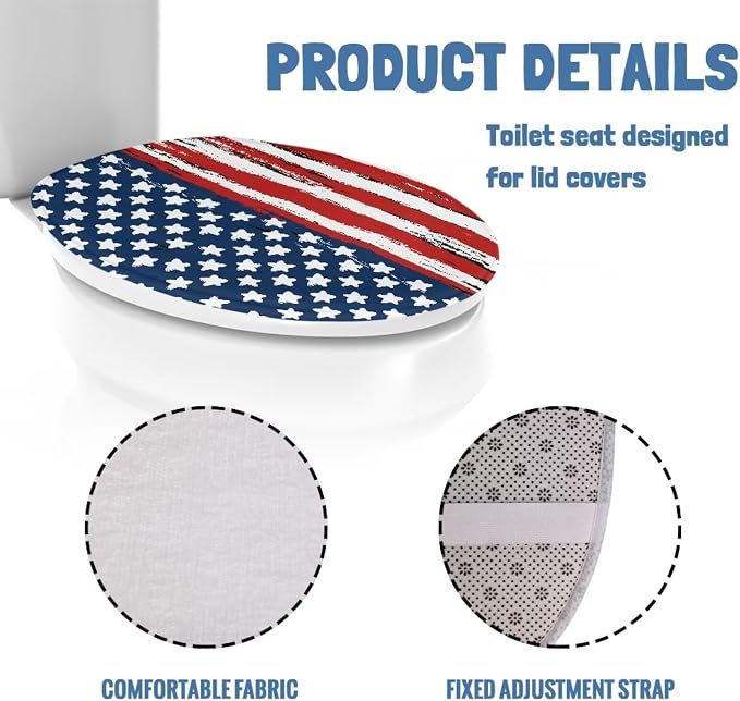 American Flag Toilet Seat Covers for Bathroom Patriotic Decorations Bathroom Dust Cover Replacement 4th of July Toilet Seat Cushion Cover with Elastic Bottom