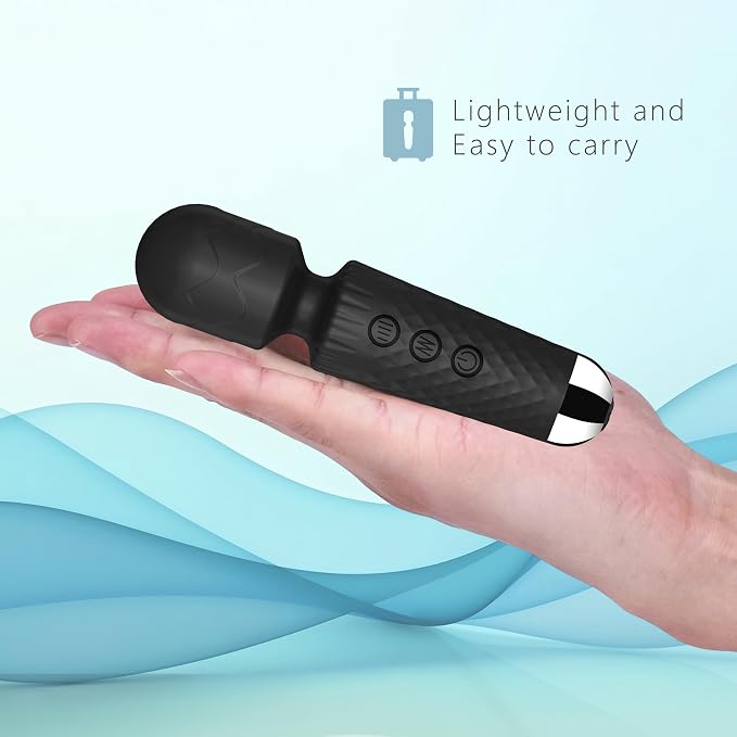 CHARMING Handheld Personal Wand Massager – Waterproof, USB Rechargeable, 20 Vibration Patterns, 8 Speeds, Quiet &, Skin-Soft Silicone for Travel Friendly Relaxation Tool -Black